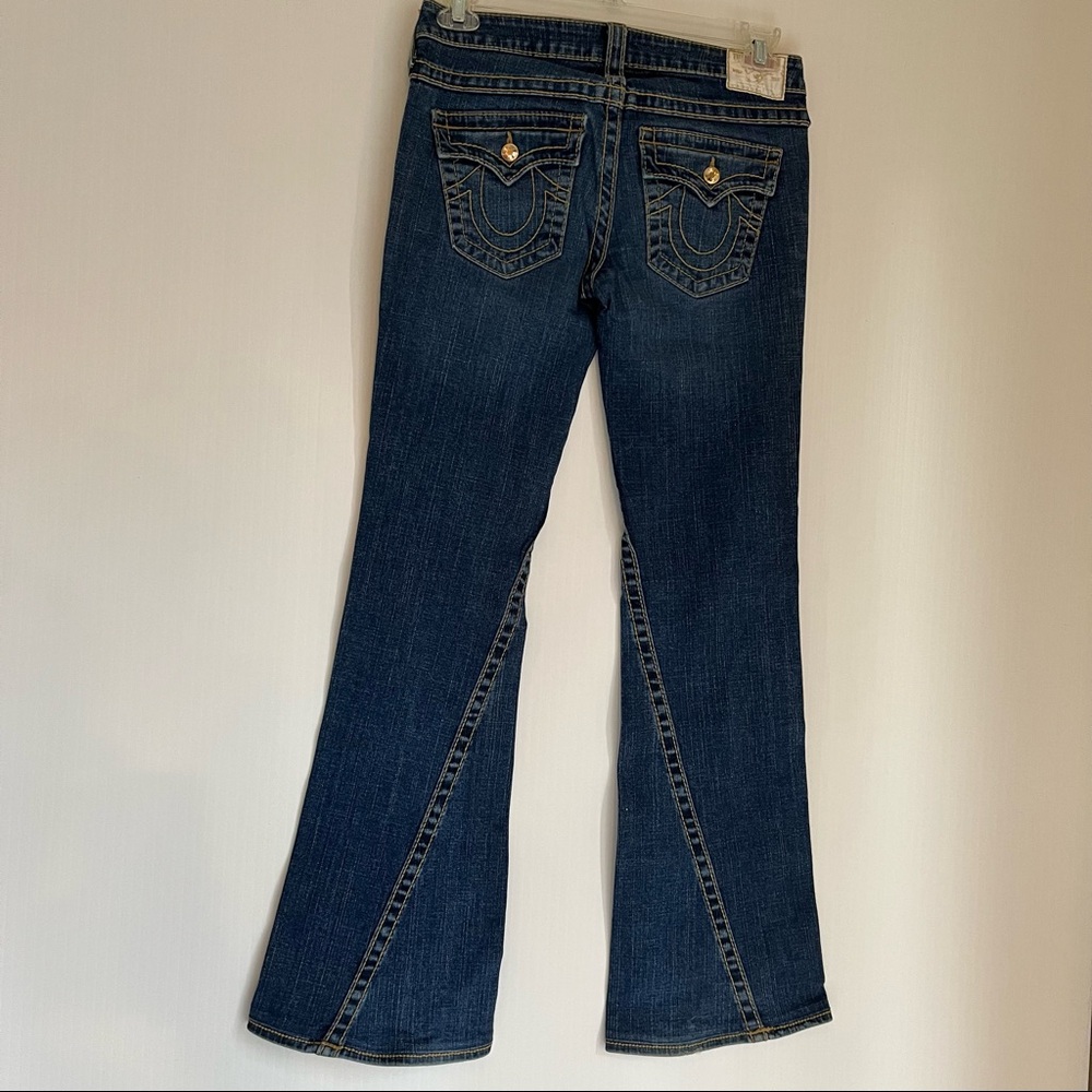 TRUE RELIGION RARE Yellow Crystal Button Flare Jeans Western Glam Bootcut Beauty - Picture 3 of 16